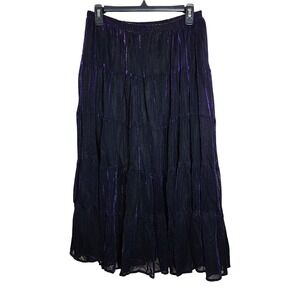 Vintage Black Purple Mesh Tiered Maxi Skirt 6 Witchy Goblincore Whimsical Goth